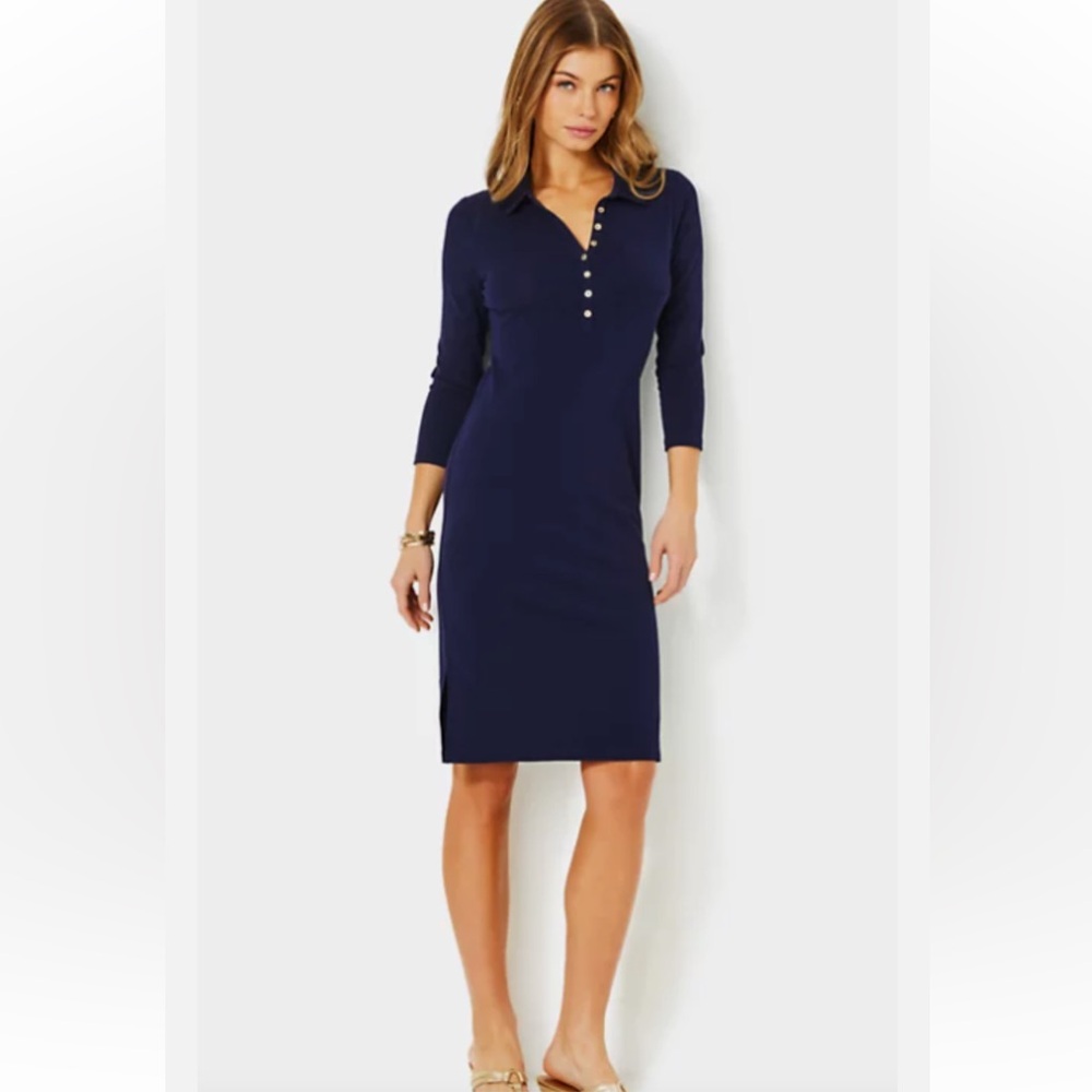 Lilly Pulitzer Medium REEMA 3/4 Sleeve Knee Length Dress.True Navy